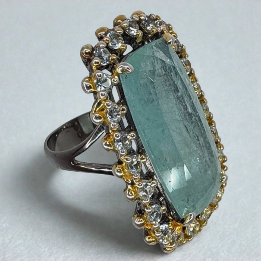 Sold* Statement Aquamarine Ring Size8 Large Baguette Cut Sterling Silver 1 of 1